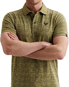 Short sleeve polo slub jersey aop Mosstone