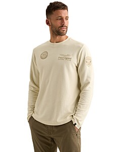 Long sleeve r-neck structure pique Bone White