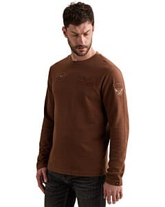 Long sleeve r-neck structure pique Cappuccino