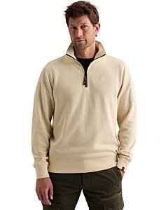 Half zip collar flat knit look Bone White