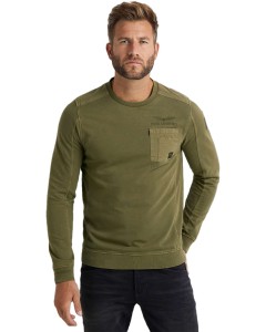 R-neck light terry garment dyed olive