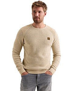 R-neck cotton rib melee knit Bone White