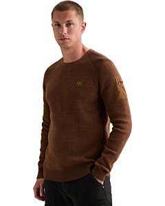 R-neck cotton rib melee knit Arabian Spice