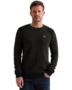 R-neck cotton rib melee knit Black