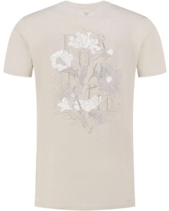 Floral Embroidery Back Print T-shir Sand