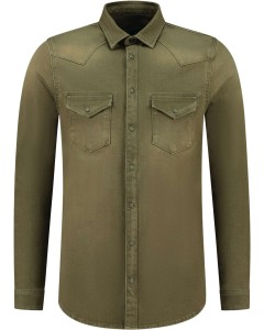 Denim shirt with pearl buttons olive