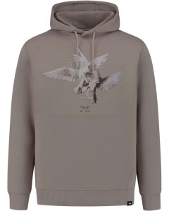 Hoodie with front artwork taupe
