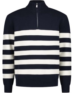 Knitted striped halfzip navy