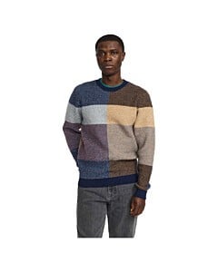 Knit pull collor block blue & ocre