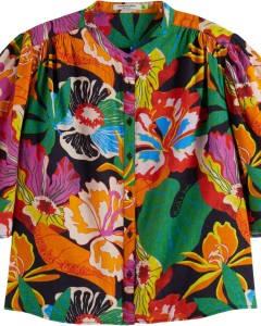 Flutter sleeve linen blend shirt floral