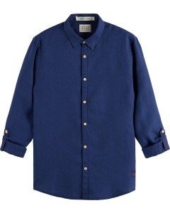 Linen shirt with sleeve roll-up marine