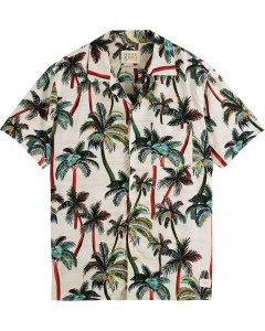 Short sleeved printed camp shirt offwhite palmtree