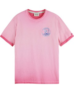 Cold dye tee with chest artwork cerise