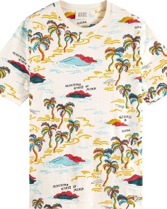 Palm-printed crewneck t-shirt offwhite