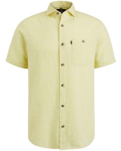 Short sleeve shirt linen cotton bl pale lime yello