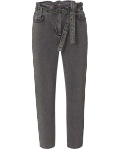 Mom jeans with waist belt dark grey denim