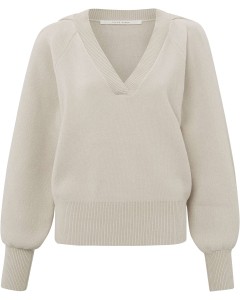 Chenille sweater with v-neck silver lining beige