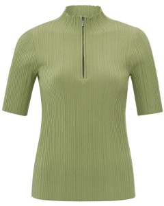 Ribbed sweater with zip SAGE GREEN