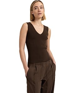 Ribgebreide top met V-hals SLATE BLACK BROWN