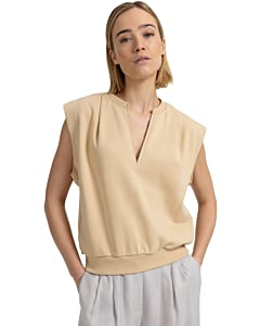 Mouwloze V-hals trui SEMOLINA BROWN