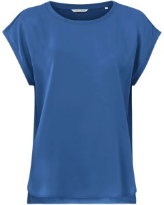 Fabric mix top short sleeves bright cobalt blue