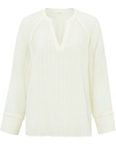 Top with V-neck and fringes IVORY WHITE