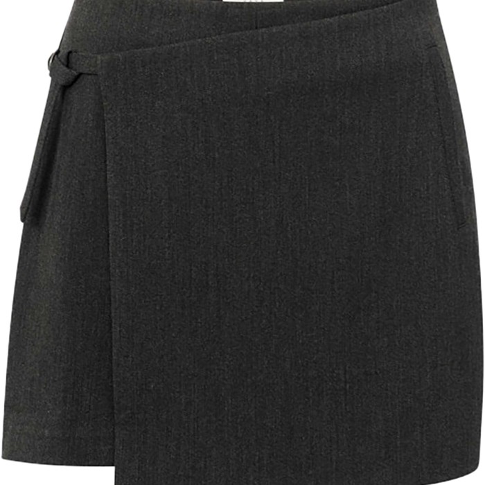 Yaya Woven mini skort with belt ANTHRACITE MELANGE 1-401058-408