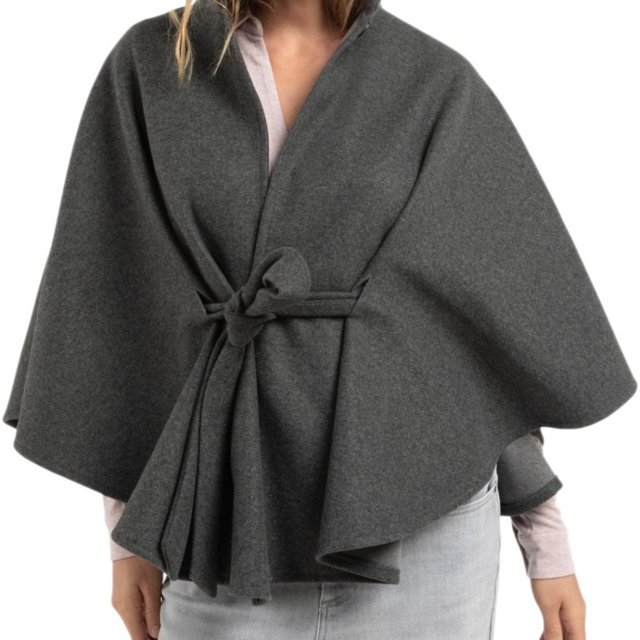 Yaya Soft woven poncho with collar DARK NIGHT GREY MELA 3-521004