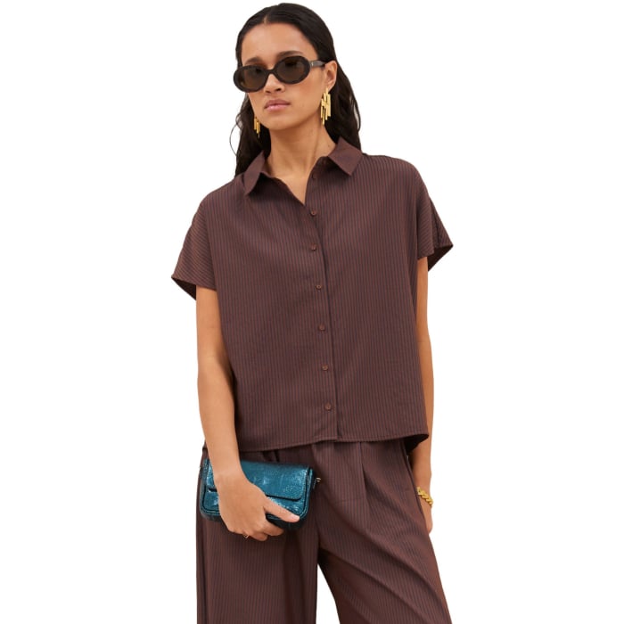 barley tan stripe blouse