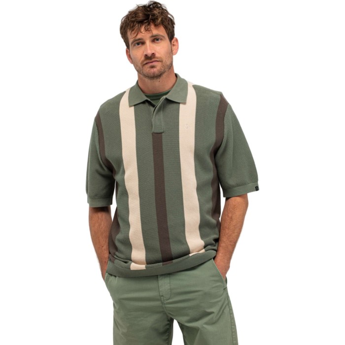 Delvin Knit Stripe Polo Jade green