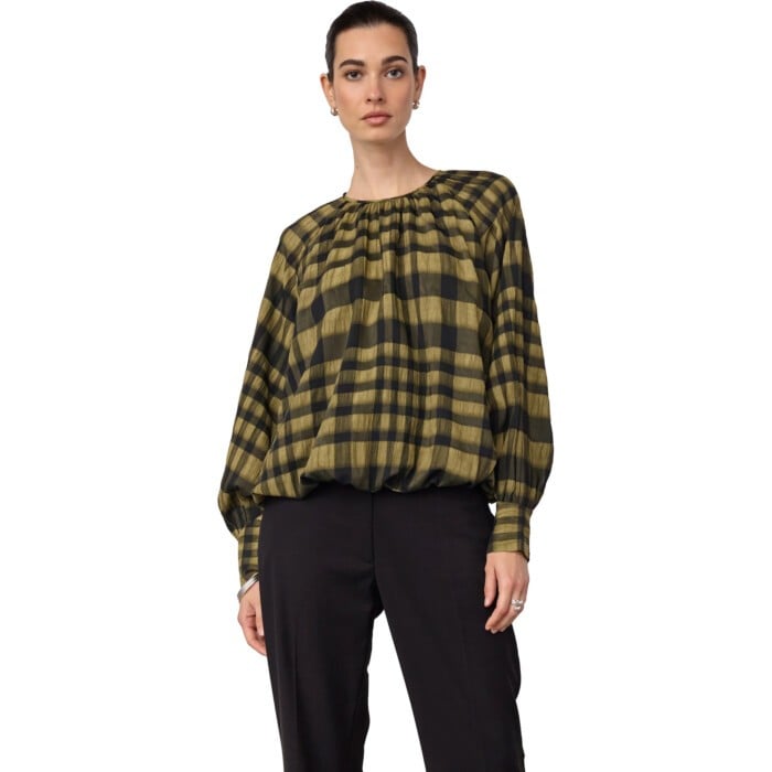 KyelCC Check Balloon Blouse Army