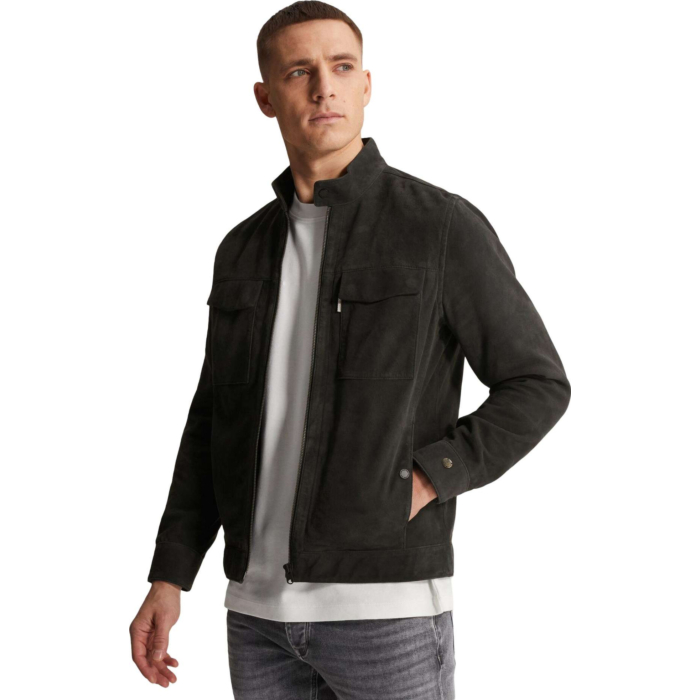Zip jacket Suede regular fit Black Sand