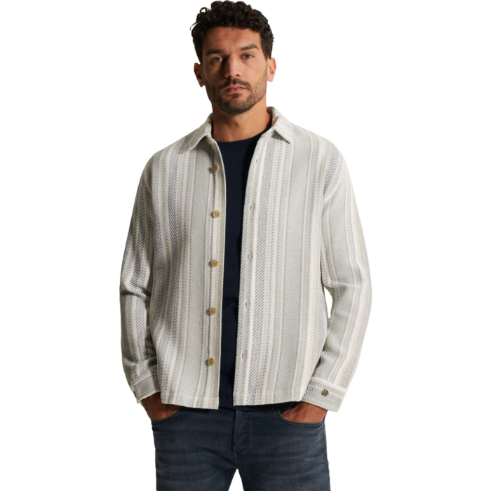 LONG SLEEVE SHIRT Twill Slub Strip White Onyx