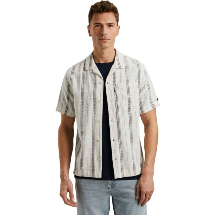 Short Sleeve Shirt YD stripe struc Snow White