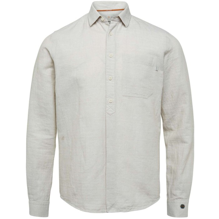 Long sleeve shirt cotton linen dob plaza taupe