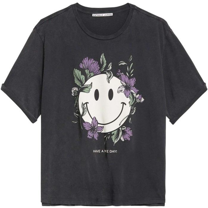 T-shirt smiling flower dark grey