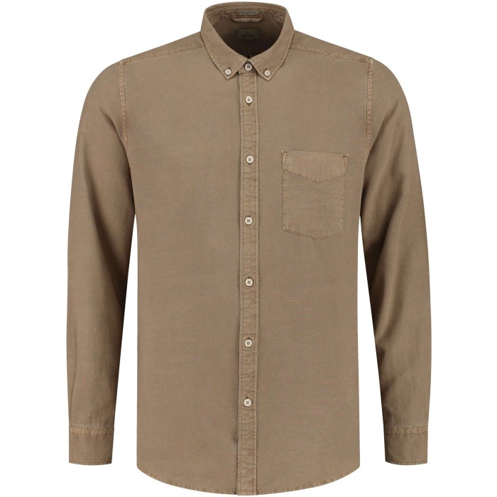 Shirt button down tencel taupe brown