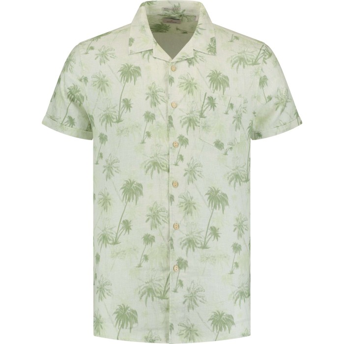 Resort shirt s/s aqua palm linen green