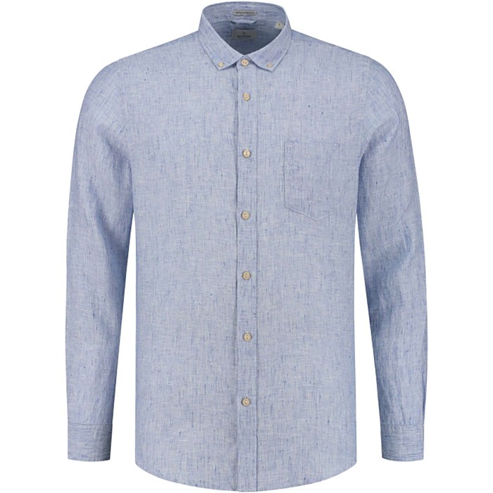 Shirt button down linen blue melange