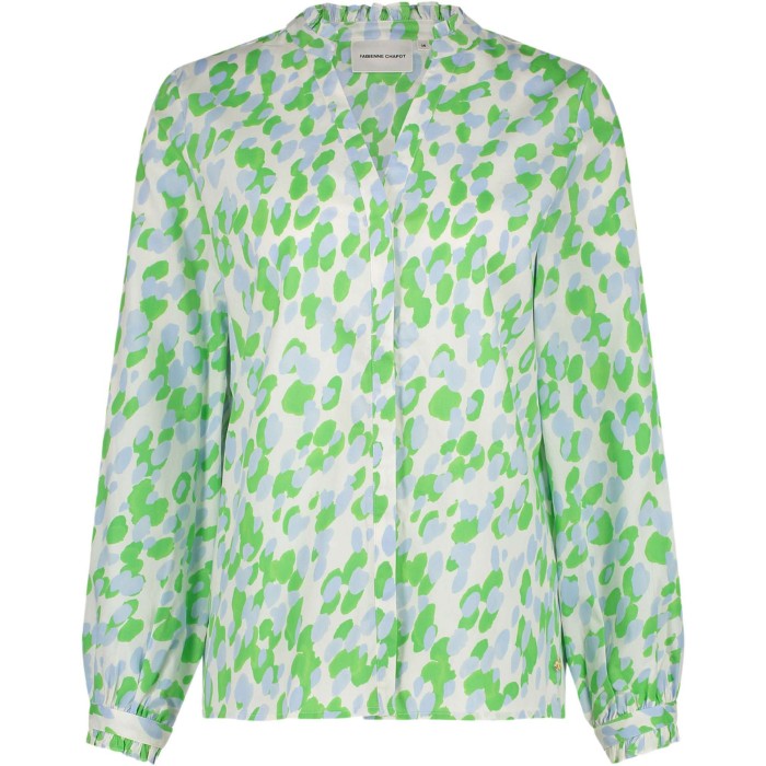 Frida ruffle blouse white green & blue 