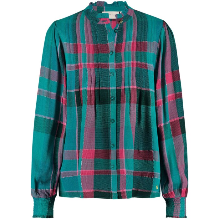 Lucky blouse bright teal check