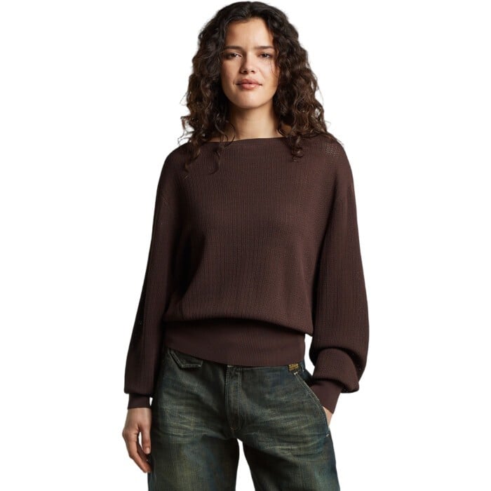 Open neck structure knit wmn