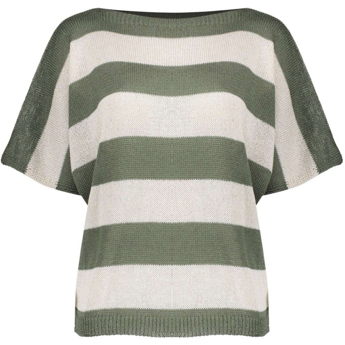 Pullover light sand & green striped