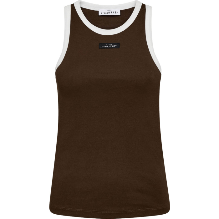 Neckline Badge Tank Mocca Offwhite