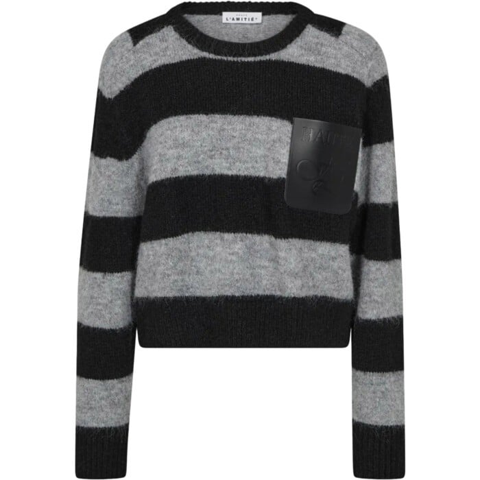 Darcia Stripe Crop Pocket Knit Black Grey
