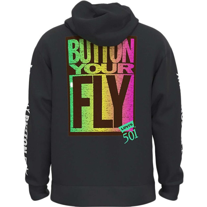 Relaxed graphic button fly hoodie caviar