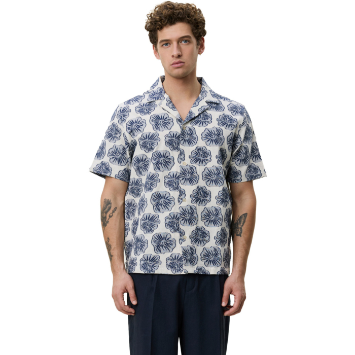 Dahlia Jacquard SS Shirt Dark Denim Blue