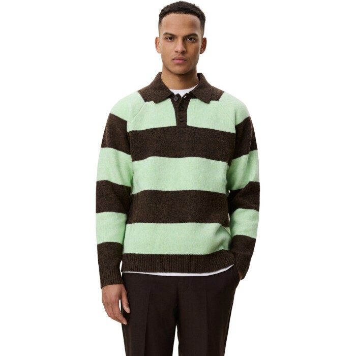 Striped melange knit polo mountain grey
