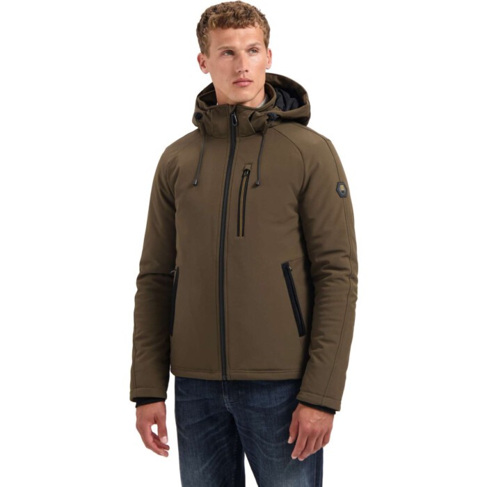 Jacket Short Fit Hooded Softshell S Taupe