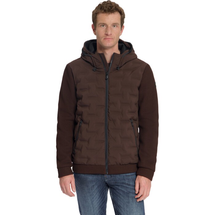 Jacket Short Fit Sealed Hooded Knit Dark Brown